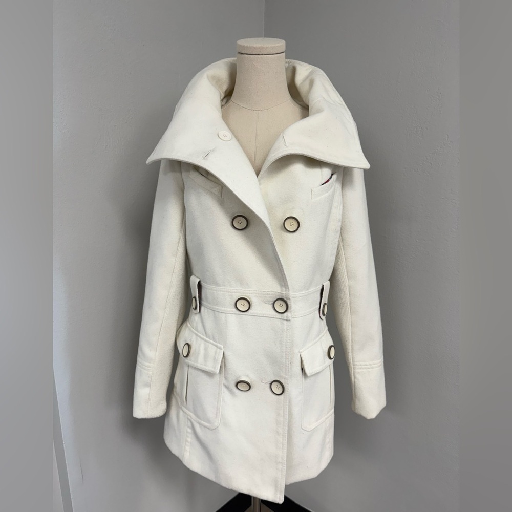 Joujou Women's Pea Coat Double Breasted, White Vintage,Tapered,Size Small - Picture 4 of 10